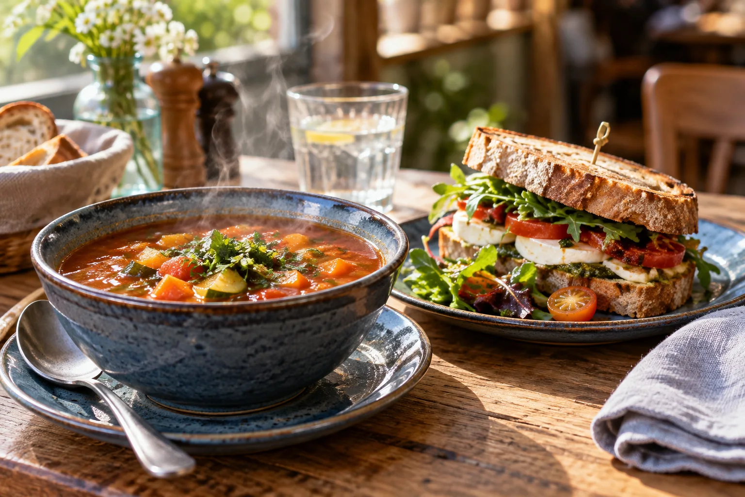 Lunch: soep en een broodje